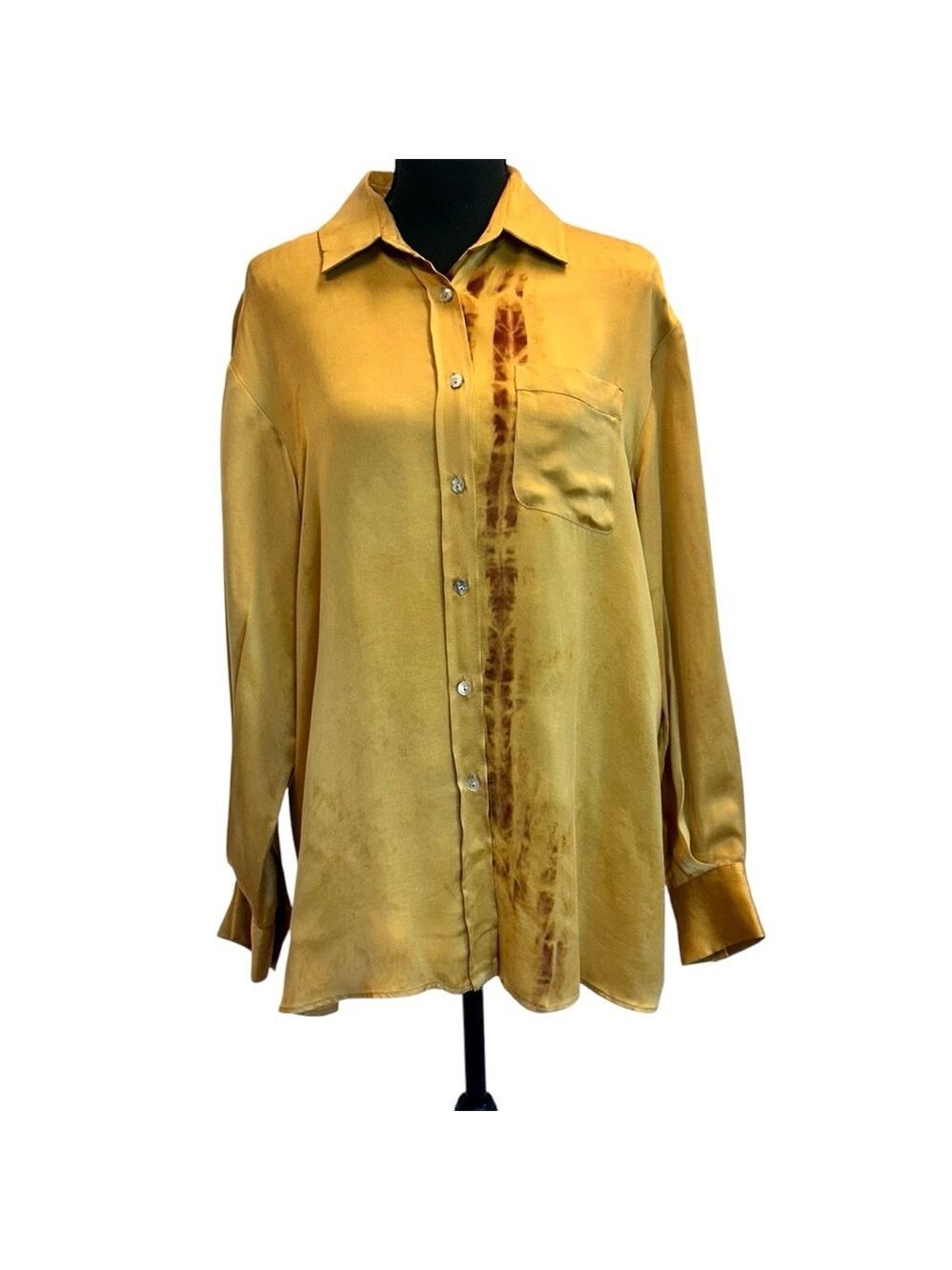 Zara studio collection mustard yellow artistic paint splatter blouse S NWOT RARE